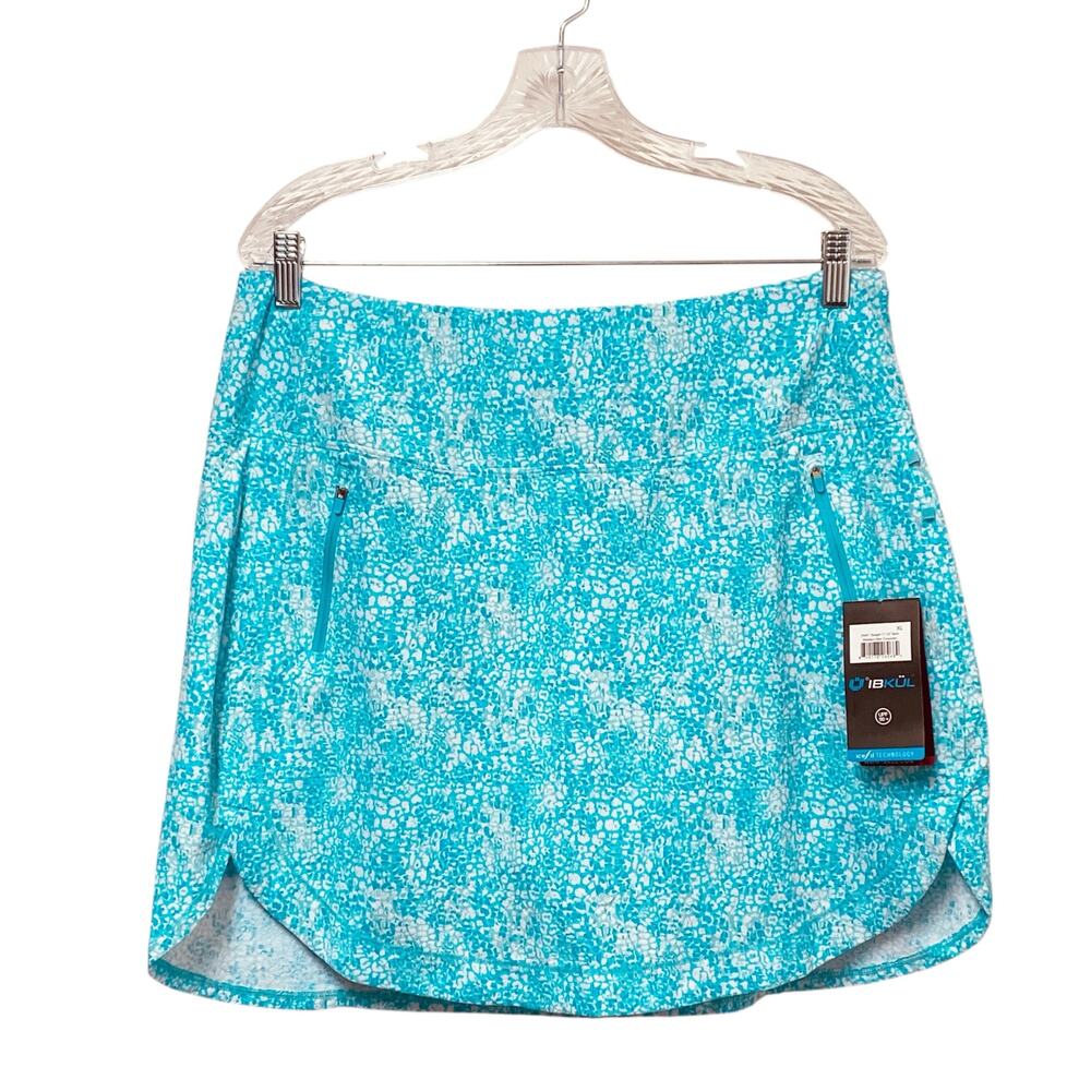 IBKUL Cooling Skort Womens XL Turquoise White Print Pull On UPF 50+